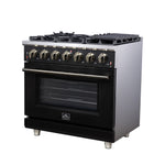 Forno Massimo 36-Inch Black Freestanding Gas Range, 6 Sealed Burners, Convection Oven, Energy Efficient - BonPrix Électroménagers