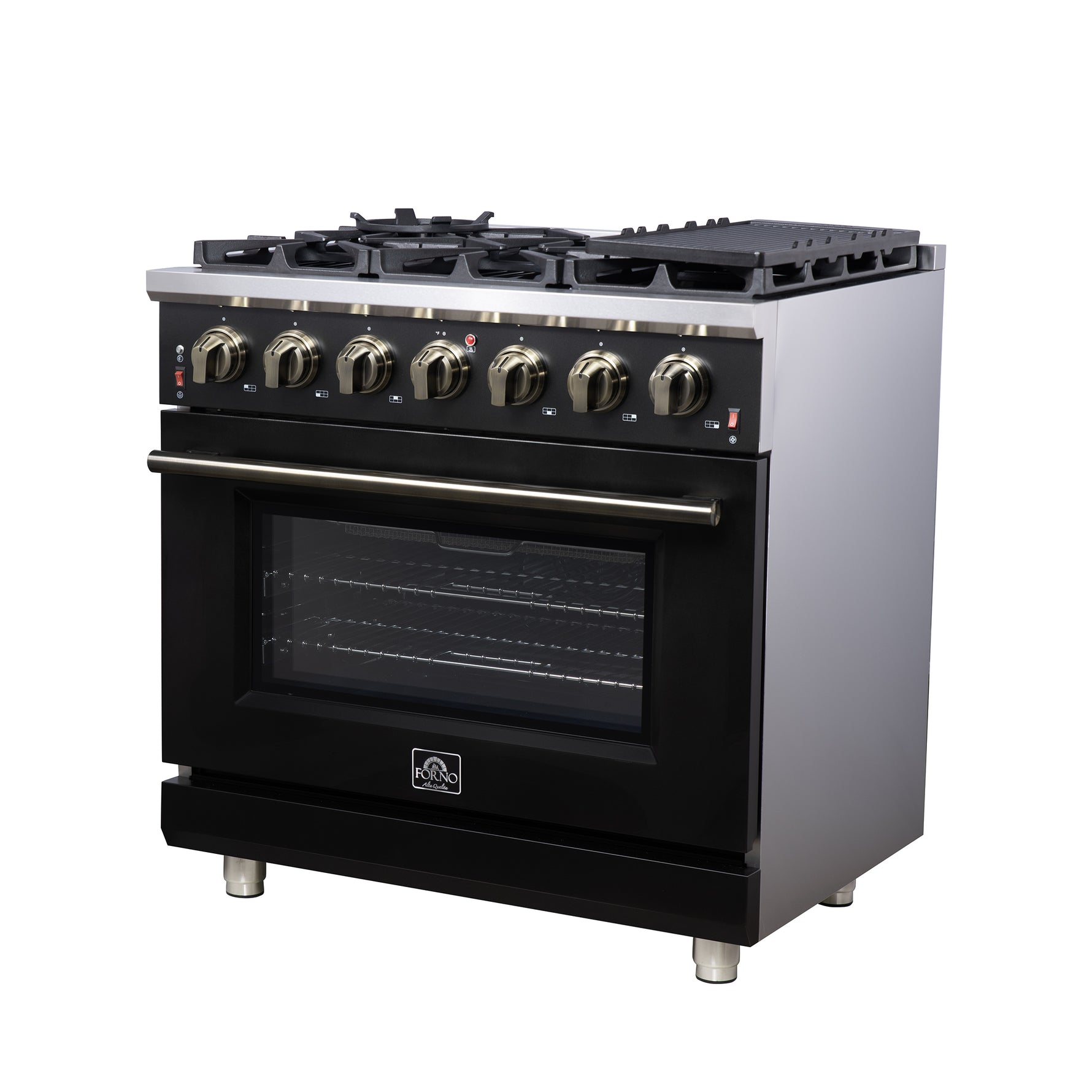 Forno Massimo 36-Inch Black Freestanding Gas Range, 6 Sealed Burners, Convection Oven, Energy Efficient - BonPrix Électroménagers