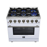 Forno Massimo 36-Inch White Freestanding Gas Range, 6 Sealed Burners, Convection Oven, Energy Efficient - BonPrix Électroménagers