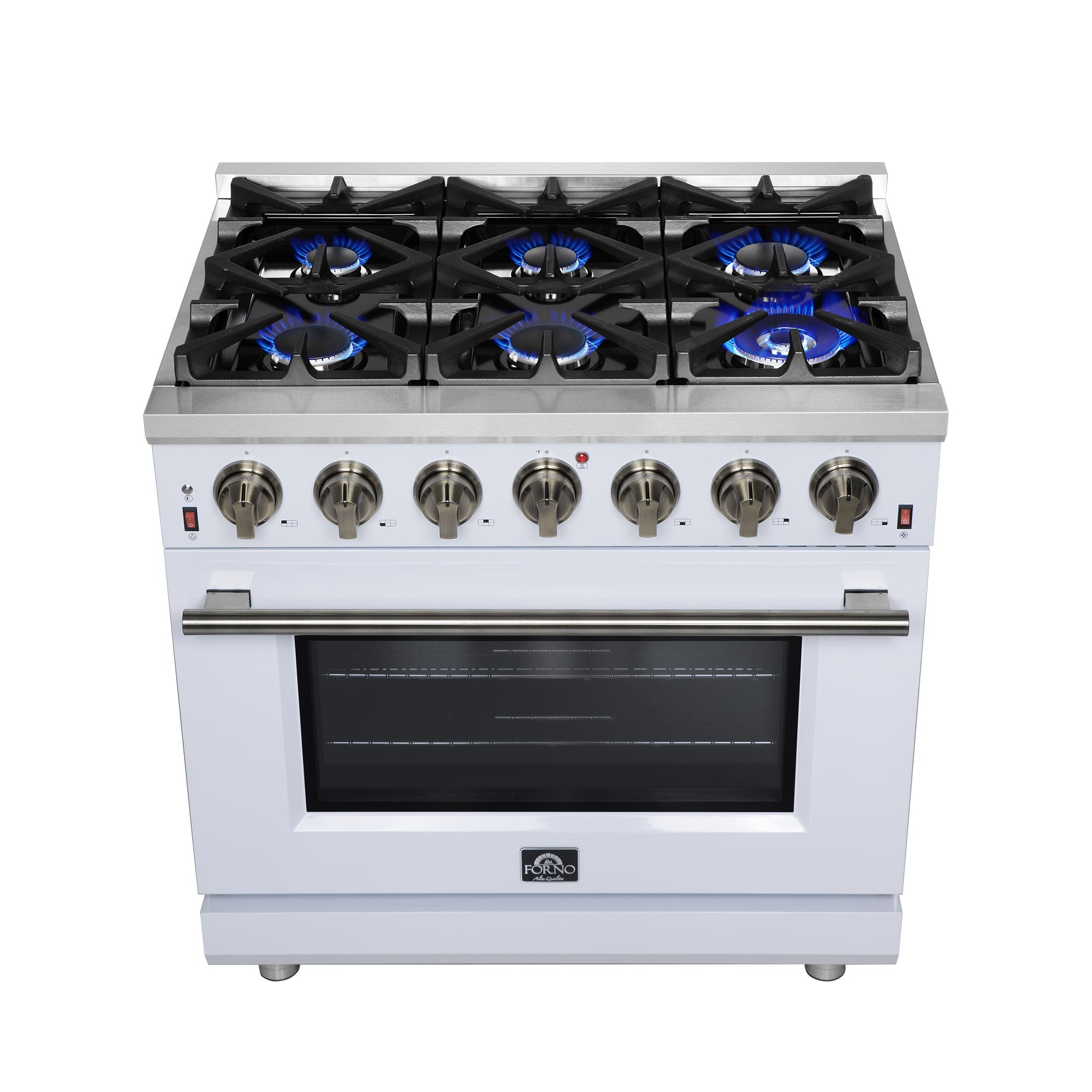 Forno Massimo 36-Inch White Freestanding Gas Range, 6 Sealed Burners, Convection Oven, Energy Efficient - BonPrix Électroménagers