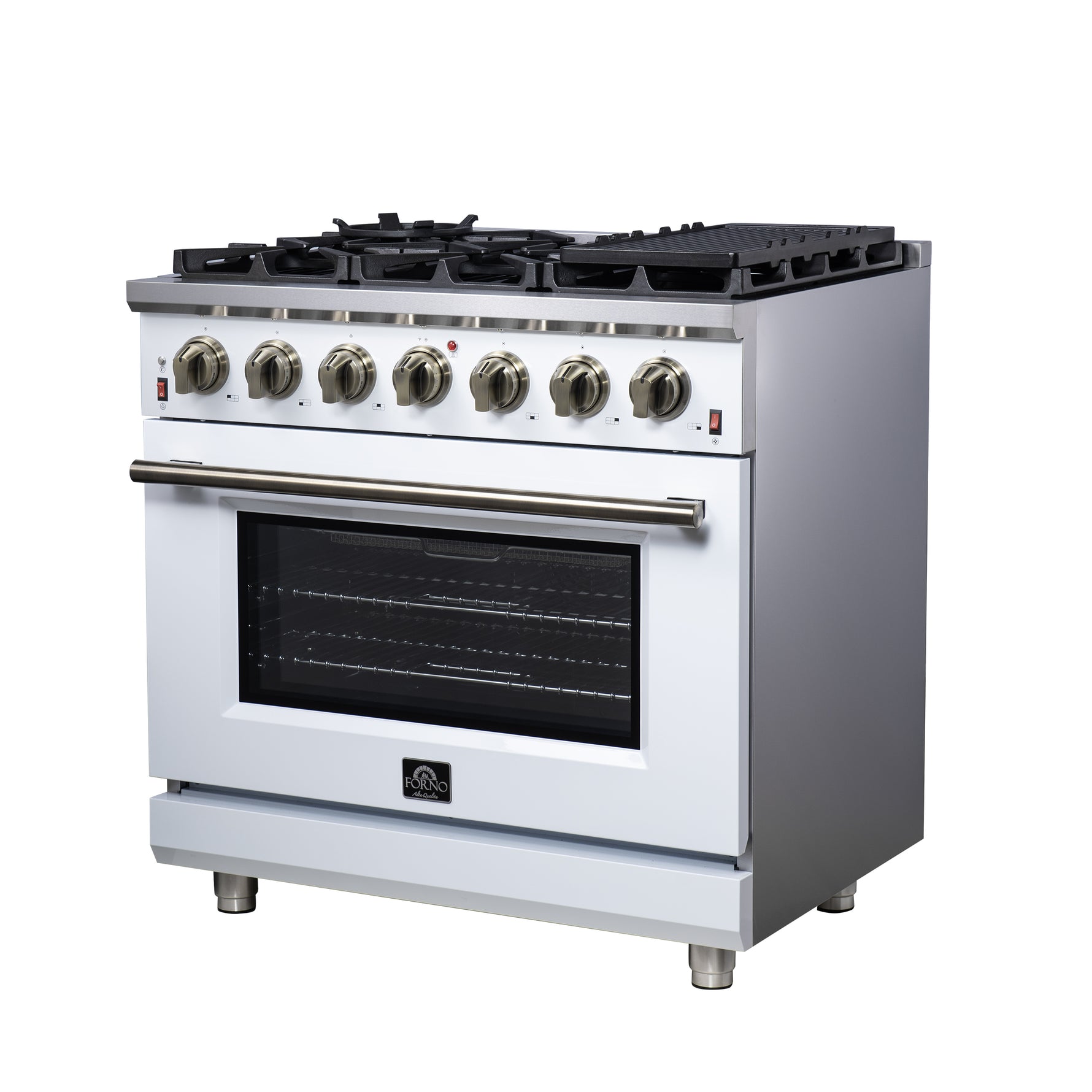 Forno Massimo 36-Inch White Freestanding Gas Range, 6 Sealed Burners, Convection Oven, Energy Efficient - BonPrix Électroménagers
