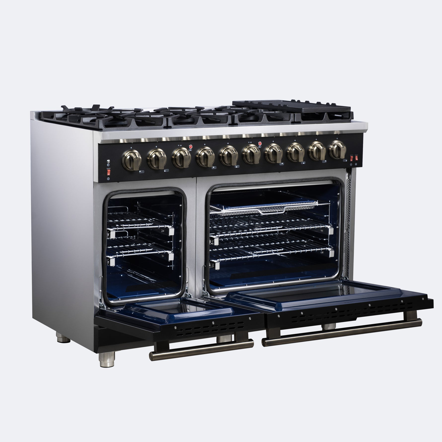 Forno Massimo 48-Inch Black Freestanding Gas Range, 8 Burners, True Convection Oven - BonPrix Électroménagers