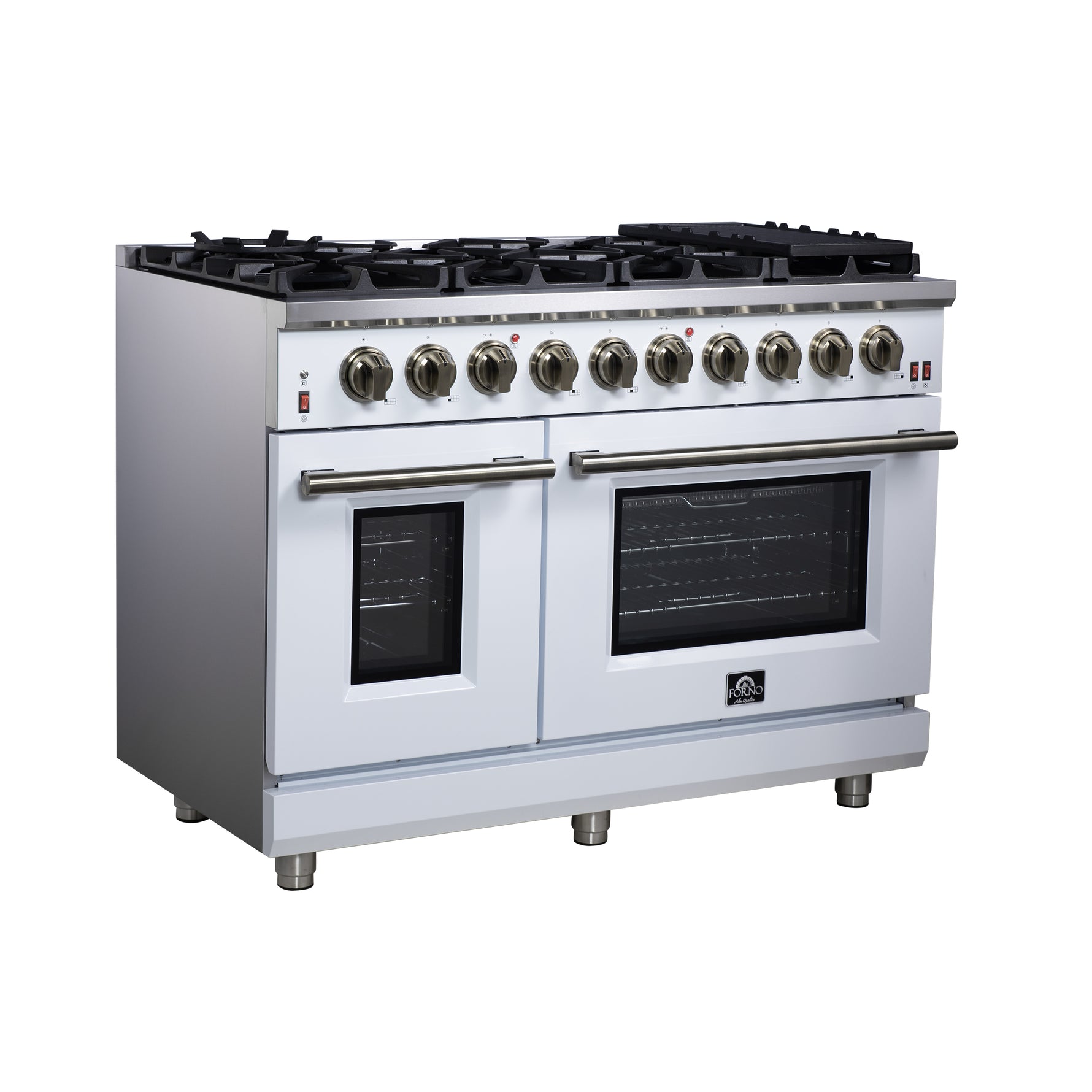 Forno Massimo 48-Inch White Freestanding Gas Range, 8 Burners, True Convection Oven - BonPrix Électroménagers