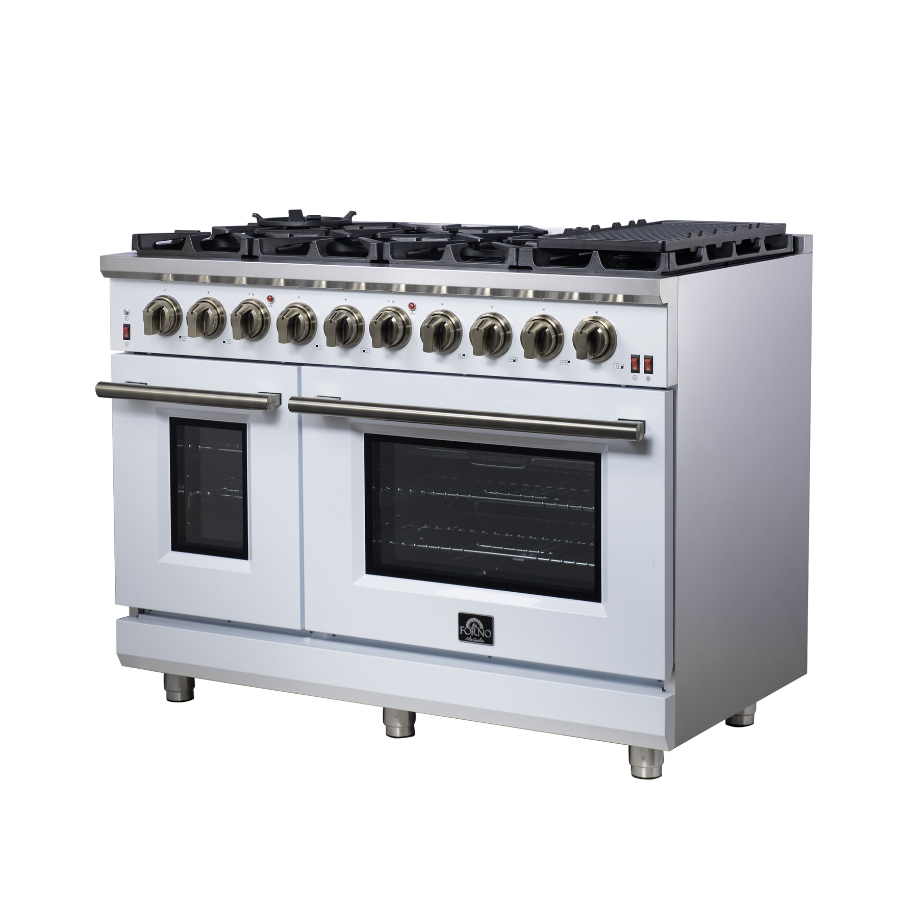 Forno Massimo 48-Inch White Freestanding Gas Range, 8 Burners, True Convection Oven - BonPrix Électroménagers