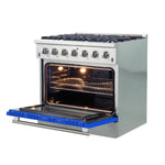 Forno Galiano 36-Inch Freestanding Gas Range, Stainless Steel, 6 Burners, Energy Efficient, Blue Door - BonPrix Électroménagers