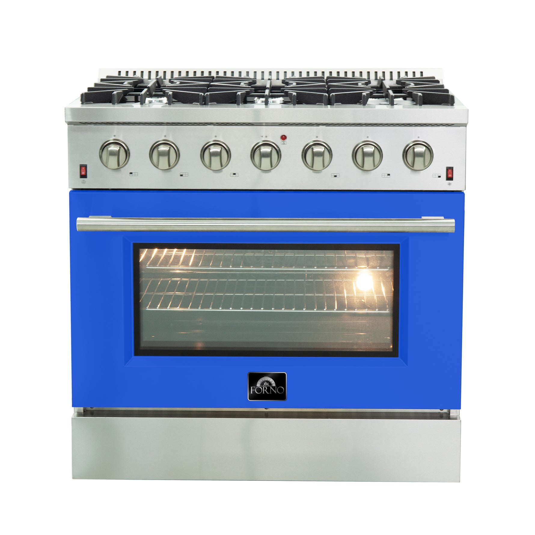 Forno Galiano 36-Inch Freestanding Gas Range, Stainless Steel, 6 Burners, Energy Efficient, Blue Door - BonPrix Électroménagers