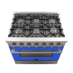 Forno Galiano 36-Inch Freestanding Gas Range, Stainless Steel, 6 Burners, Energy Efficient, Blue Door - BonPrix Électroménagers