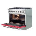 Forno Galiano 36-Inch Freestanding Gas Range, Stainless Steel, 6 Burners, Energy Efficient, Red Door - BonPrix Électroménagers