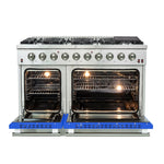 Forno Galiano 48-Inch Freestanding Gas Range, Stainless Steel, 8 Burners, 107,000 BTU, Griddle, Double Ovens, Energy Efficient, Blue Doors - BonPrix Électroménagers