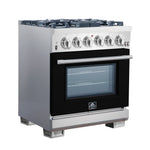 Forno Capriasca 30-Inch Freestanding Gas Range, 4 Burners, True Convection Oven, Black Door - BonPrix Électroménagers
