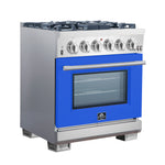 Forno Capriasca 30-Inch Freestanding Gas Range, 4 Burners, True Convection Oven, Blue Door - BonPrix Électroménagers