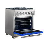 Forno Capriasca 30-Inch Freestanding Gas Range, 4 Burners, True Convection Oven, Blue Door - BonPrix Électroménagers