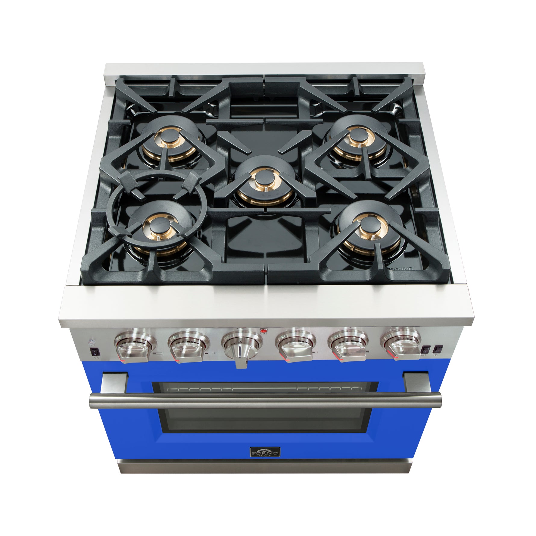 Forno Capriasca 30-Inch Freestanding Gas Range, 4 Burners, True Convection Oven, Blue Door - BonPrix Électroménagers