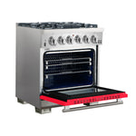 Forno Capriasca 30-Inch Freestanding Gas Range, 4 Burners, True Convection Oven, Red Door - BonPrix Électroménagers
