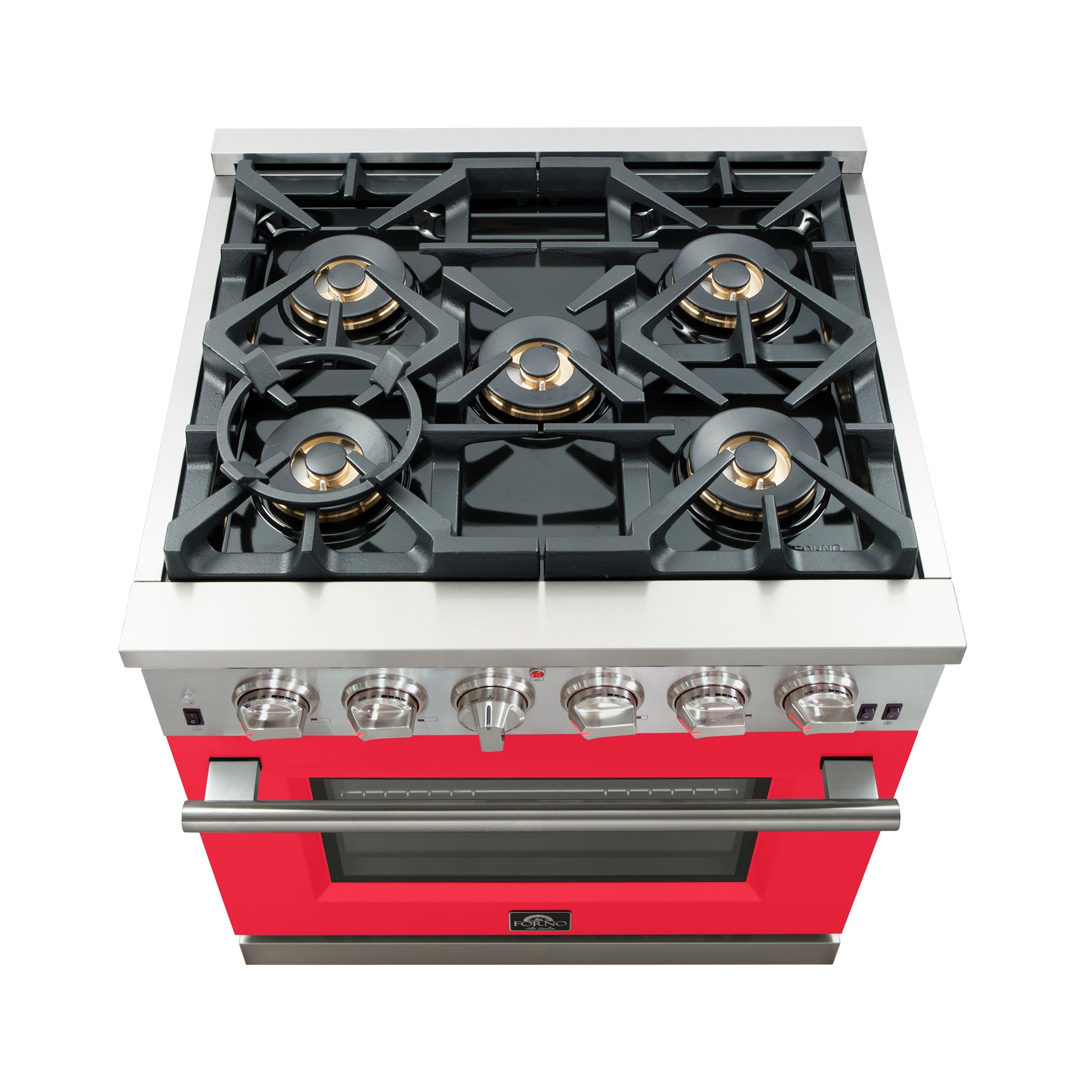 Forno Capriasca 30-Inch Freestanding Gas Range, 4 Burners, True Convection Oven, Red Door - BonPrix Électroménagers