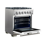 Forno Capriasca 30-Inch Freestanding Gas Range, 4 Burners, True Convection Oven, White Door - BonPrix Électroménagers