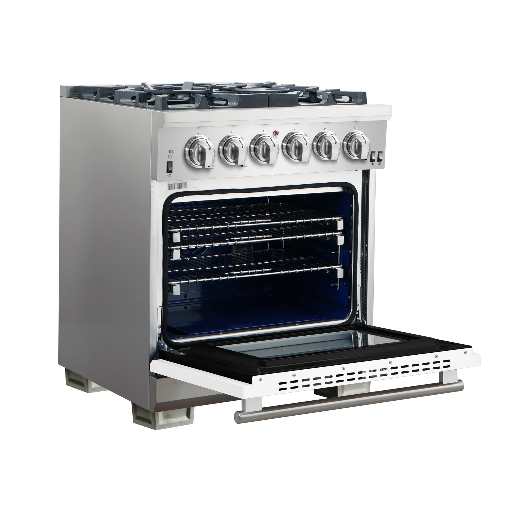 Forno Capriasca 30-Inch Freestanding Gas Range, 4 Burners, True Convection Oven, White Door - BonPrix Électroménagers
