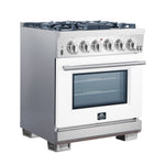 Forno Capriasca 30-Inch Freestanding Gas Range, 4 Burners, True Convection Oven, White Door - BonPrix Électroménagers