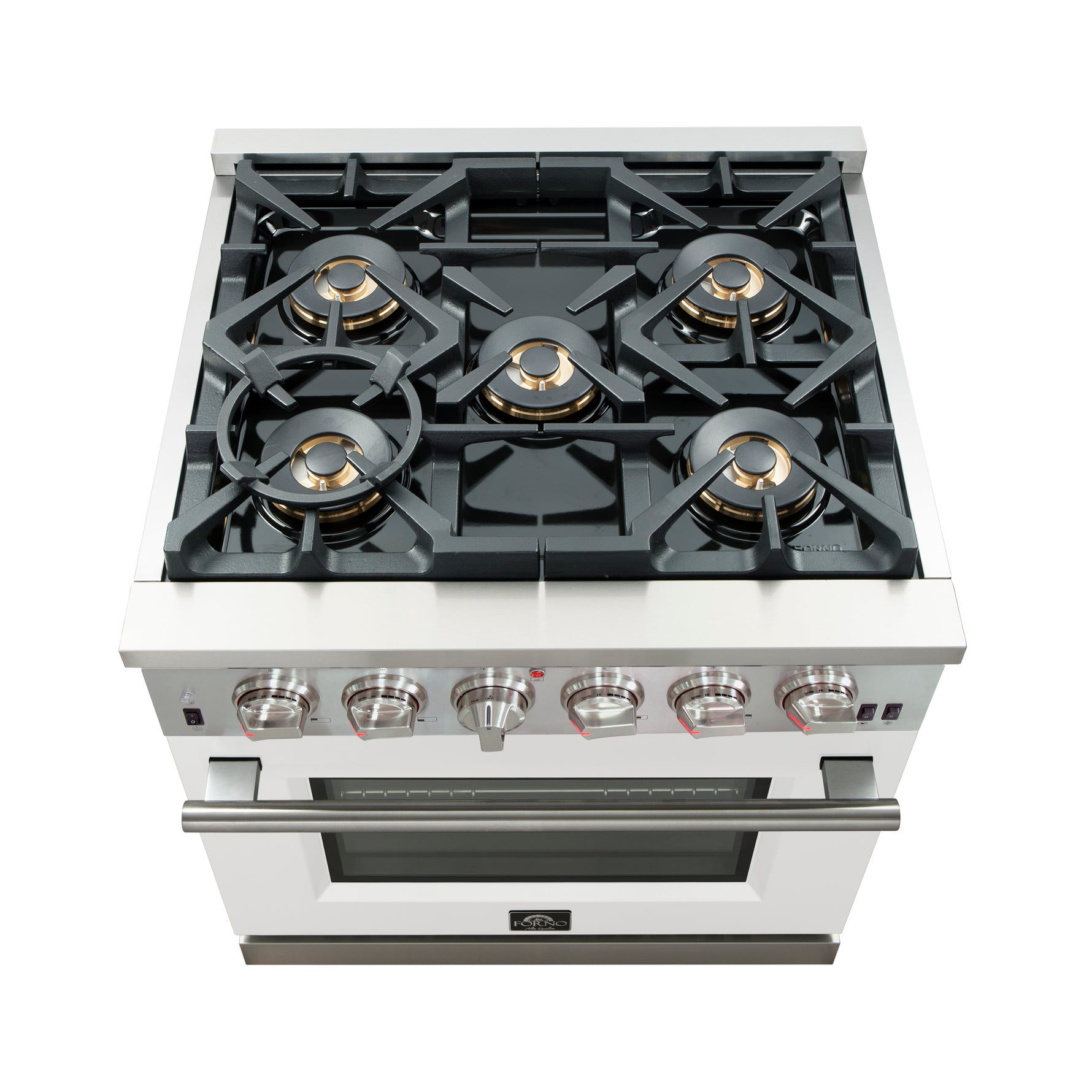 Forno Capriasca 30-Inch Freestanding Gas Range, 4 Burners, True Convection Oven, White Door - BonPrix Électroménagers