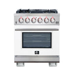 Forno Capriasca 30-Inch Freestanding Gas Range, 4 Burners, True Convection Oven, White Door - BonPrix Électroménagers