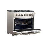 Forno Capriasca 36-Inch Gas Range, Stainless Steel, 6 Brass Burners, 120,000 BTU, Convection Oven, Energy Efficient, White Door - BonPrix Électroménagers