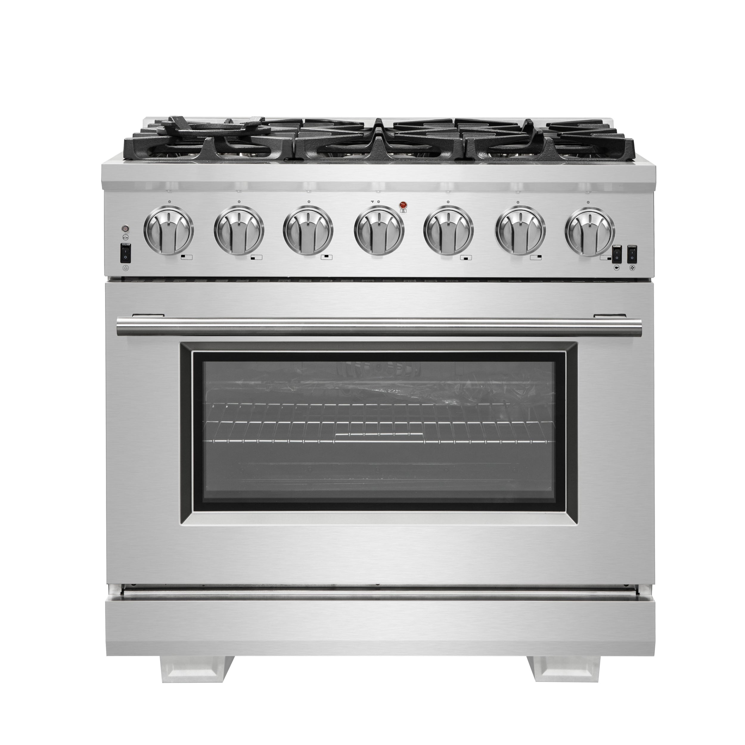 Forno Capriasca 36-Inch Gas Range, Stainless Steel, 6 Brass Burners, 120,000 BTU, Convection Oven, Energy Efficient - BonPrix Électroménagers