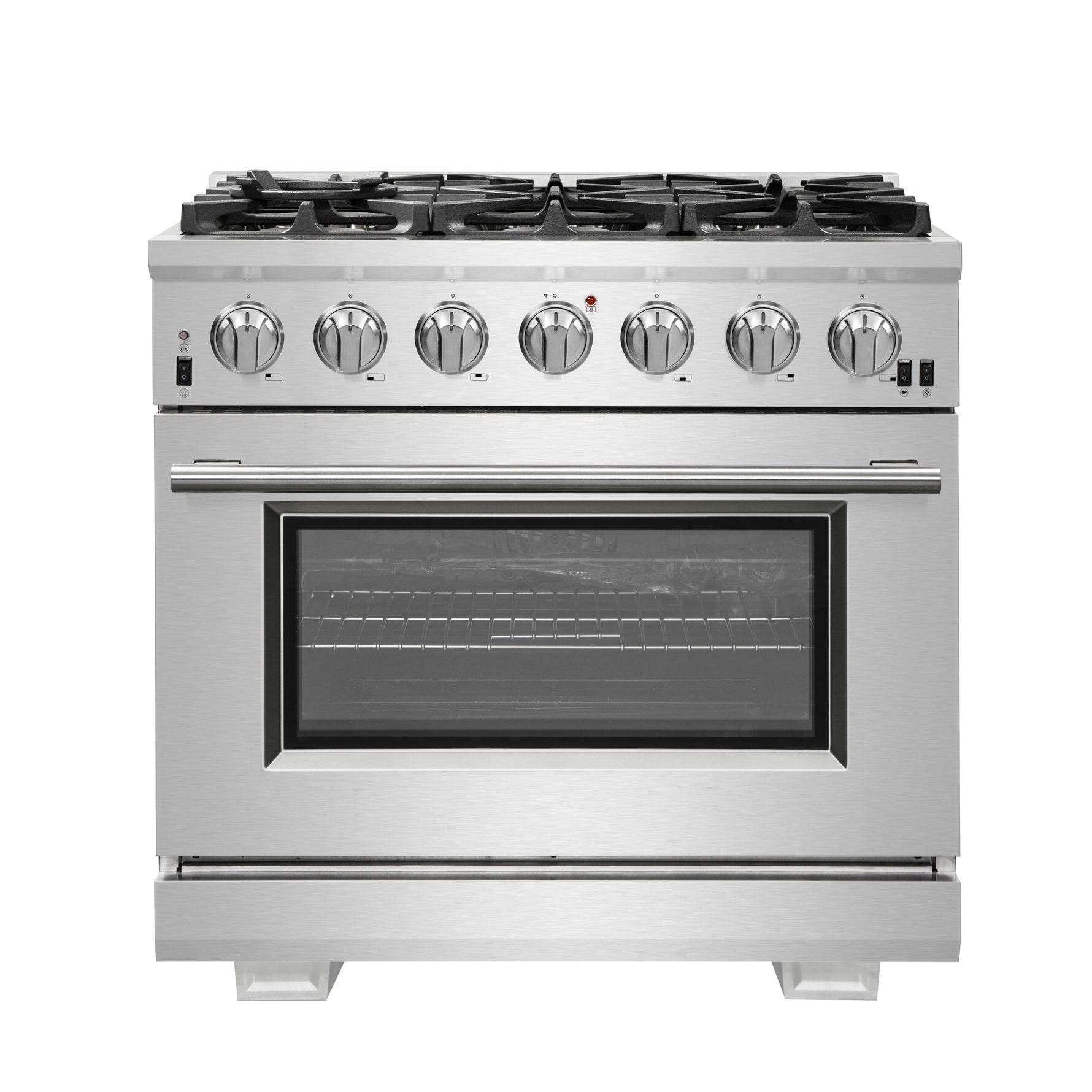 Forno Capriasca 36-Inch Gas Range, Stainless Steel, 6 Brass Burners, 120,000 BTU, Convection Oven, Energy Efficient - BonPrix Électroménagers