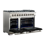 FORNO Capriasca 48-inch Gas Range Stainless Steel, 8 Brass Burners 160,000 BTU, 6.58 cu.ft. Double Oven, Black Doors - BonPrix Électroménagers