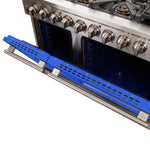 FORNO Capriasca 48-inch Gas Range Stainless Steel, 8 Brass Burners 160,000 BTU, 6.58 cu.ft. Double Oven, Blue Doors - BonPrix Électroménagers