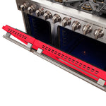 FORNO Capriasca 48-inch Gas Range Stainless Steel, 8 Brass Burners 160,000 BTU, 6.58 cu.ft. Double Oven, Red Doors - BonPrix Électroménagers