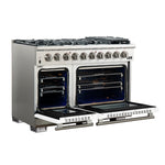 FORNO Capriasca 48-inch Gas Range Stainless Steel, 8 Brass Burners 160,000 BTU, 6.58 cu.ft. Double Oven, White Doors - BonPrix Électroménagers