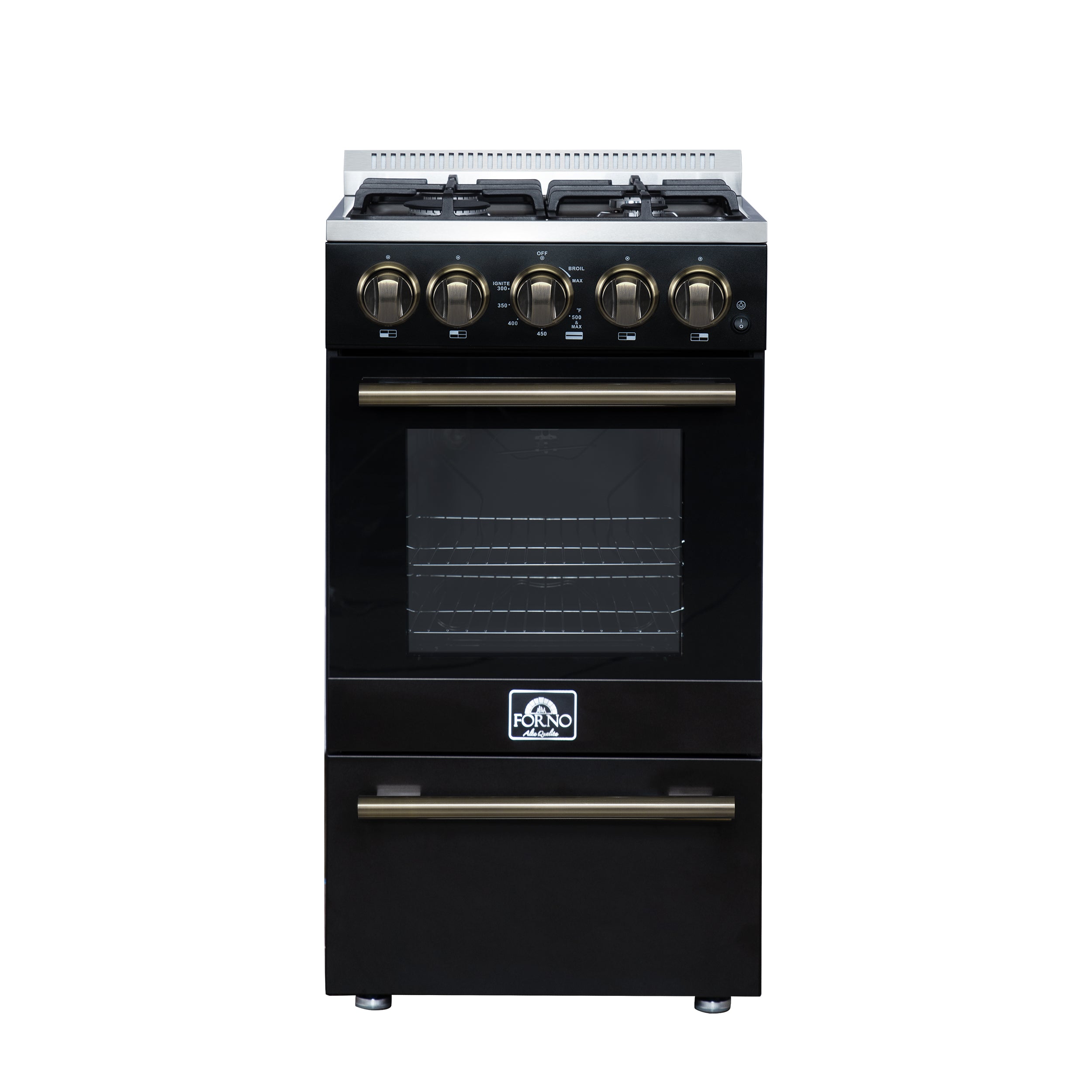 Forno Lamazze 20 Inch Freestanding Gas Range in Black, Compact Design - BonPrix Électroménagers