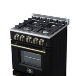 Forno Breno 24 Inch Freestanding Gas Range in Black with Antique Brass, Plug Included, Energy Efficient - BonPrix Électroménagers