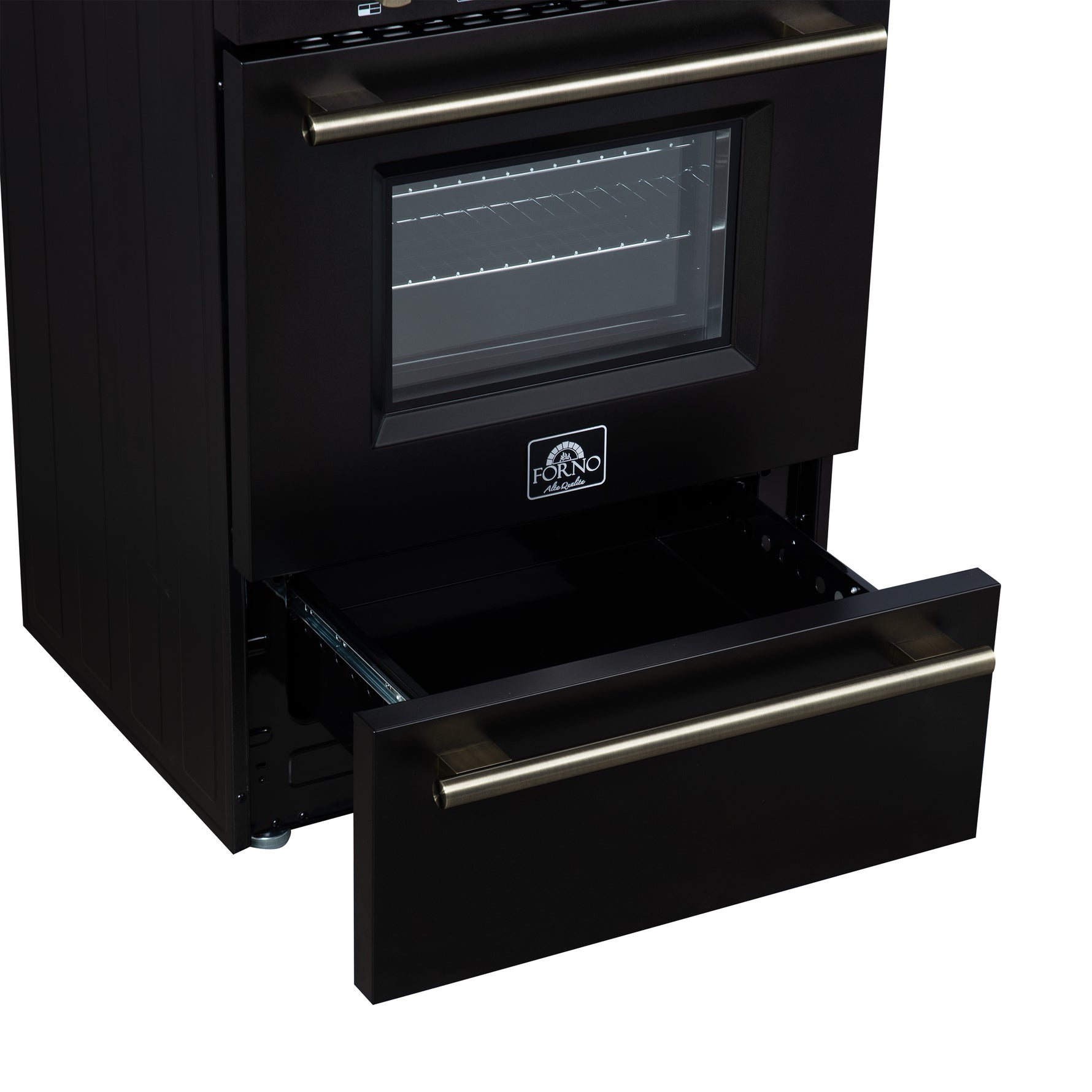 Forno Breno 24 Inch Freestanding Gas Range in Black with Antique Brass, Plug Included, Energy Efficient - BonPrix Électroménagers
