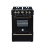 Forno Breno 24 Inch Freestanding Gas Range in Black with Antique Brass, Plug Included, Energy Efficient - BonPrix Électroménagers