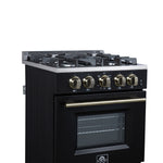 Forno Breno 24 Inch Freestanding Gas Range in Black with Antique Brass, Plug Included, Energy Efficient - BonPrix Électroménagers