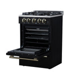 Forno Breno 24 Inch Freestanding Gas Range in Black with Antique Brass, Plug Included, Energy Efficient - BonPrix Électroménagers