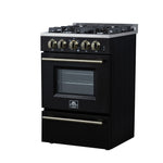 Forno Breno 24 Inch Freestanding Gas Range in Black with Antique Brass, Plug Included, Energy Efficient - BonPrix Électroménagers