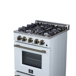 Forno Breno 24 Inch Freestanding Gas Range in White with Antique Brass, Plug Included, Energy Efficient - BonPrix Électroménagers
