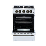 Forno Breno 24 Inch Freestanding Gas Range in White with Antique Brass, Plug Included, Energy Efficient - BonPrix Électroménagers