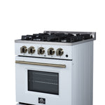 Forno Breno 24 Inch Freestanding Gas Range in White with Antique Brass, Plug Included, Energy Efficient - BonPrix Électroménagers