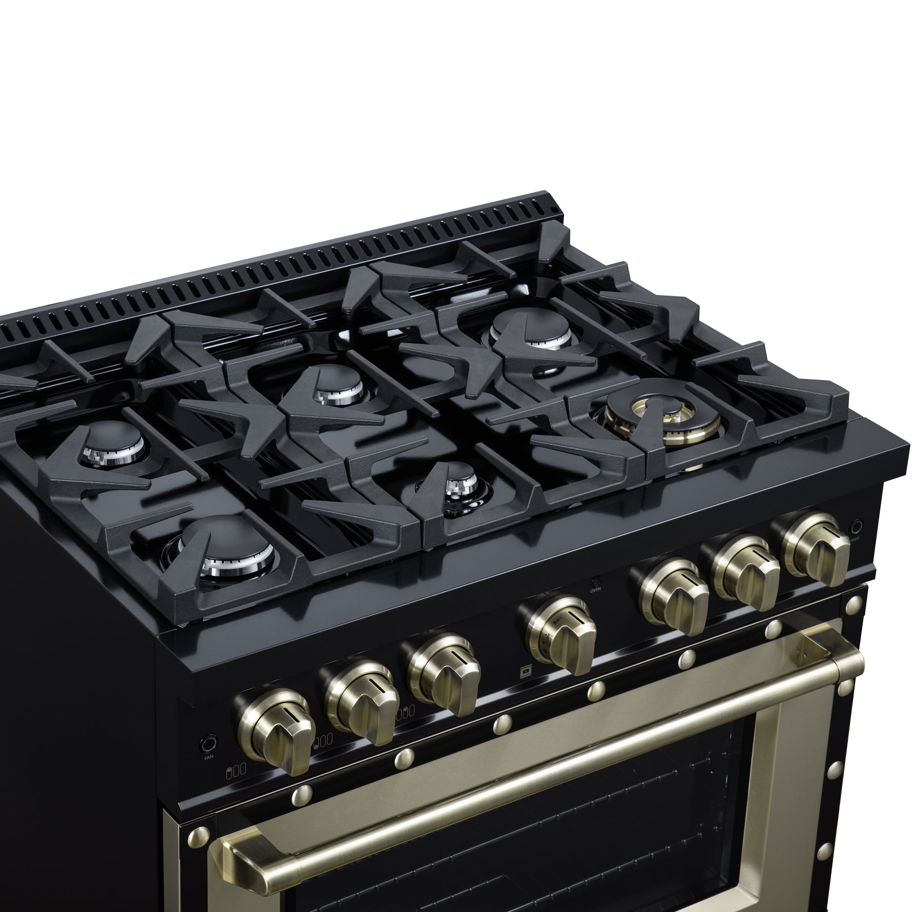 Valente 36" Gas Range in Black, 6 Sealed Burnes, 71 000 BTU Cooktop Output , 5.2 Cu.Ft. convection Oven, Telescopic Racks - BonPrix Électroménagers