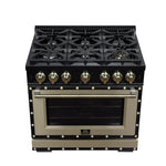 Valente 36" Gas Range in Black, 6 Sealed Burnes, 71 000 BTU Cooktop Output , 5.2 Cu.Ft. convection Oven, Telescopic Racks - BonPrix Électroménagers