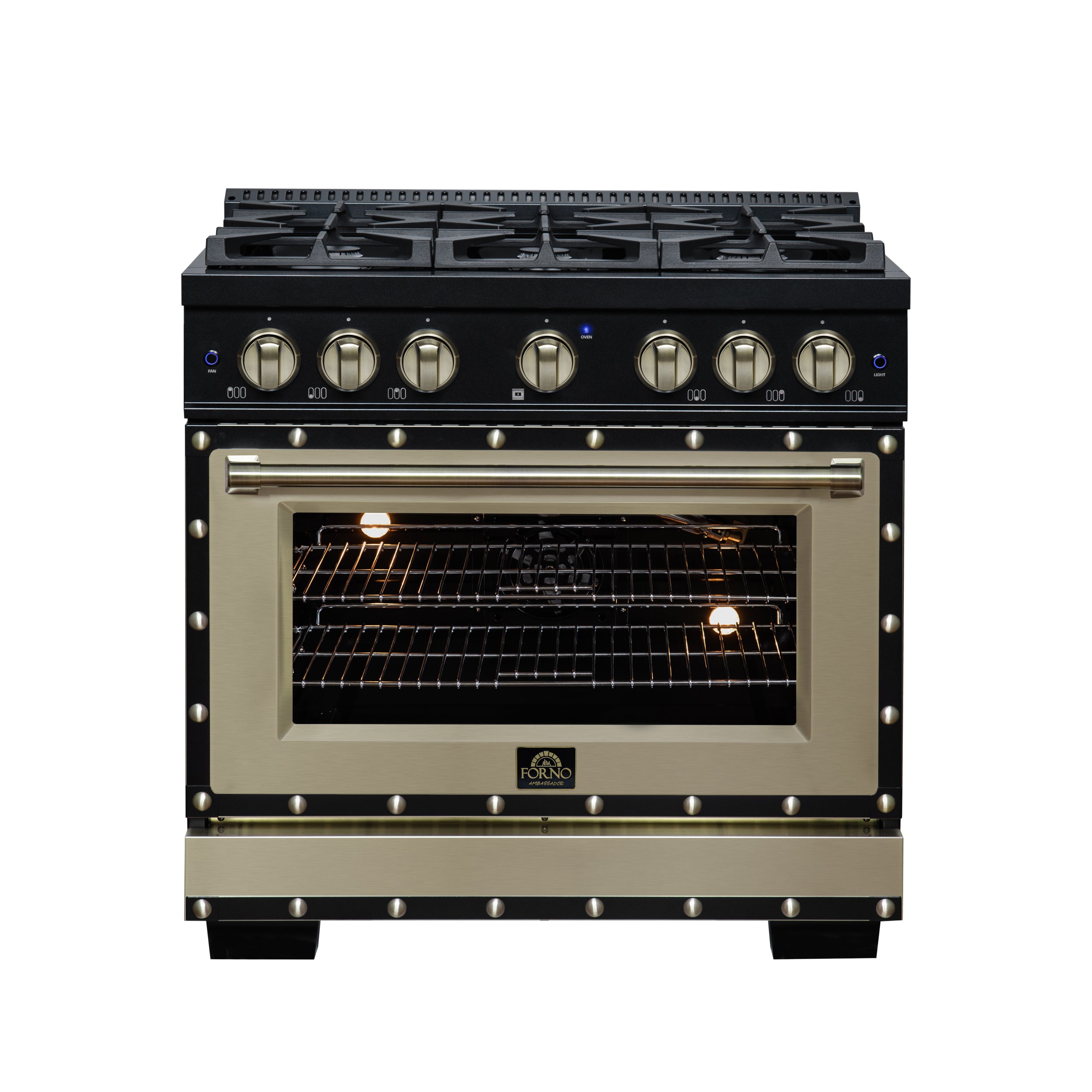 Valente 36" Gas Range in Black, 6 Sealed Burnes, 71 000 BTU Cooktop Output , 5.2 Cu.Ft. convection Oven, Telescopic Racks - BonPrix Électroménagers