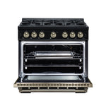 Valente 36" Gas Range in Black, 6 Sealed Burnes, 71 000 BTU Cooktop Output , 5.2 Cu.Ft. convection Oven, Telescopic Racks - BonPrix Électroménagers
