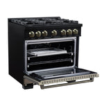 Valente 36" Gas Range in Black, 6 Sealed Burnes, 71 000 BTU Cooktop Output , 5.2 Cu.Ft. convection Oven, Telescopic Racks - BonPrix Électroménagers