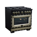Valente 36" Gas Range in Black, 6 Sealed Burnes, 71 000 BTU Cooktop Output , 5.2 Cu.Ft. convection Oven, Telescopic Racks - BonPrix Électroménagers