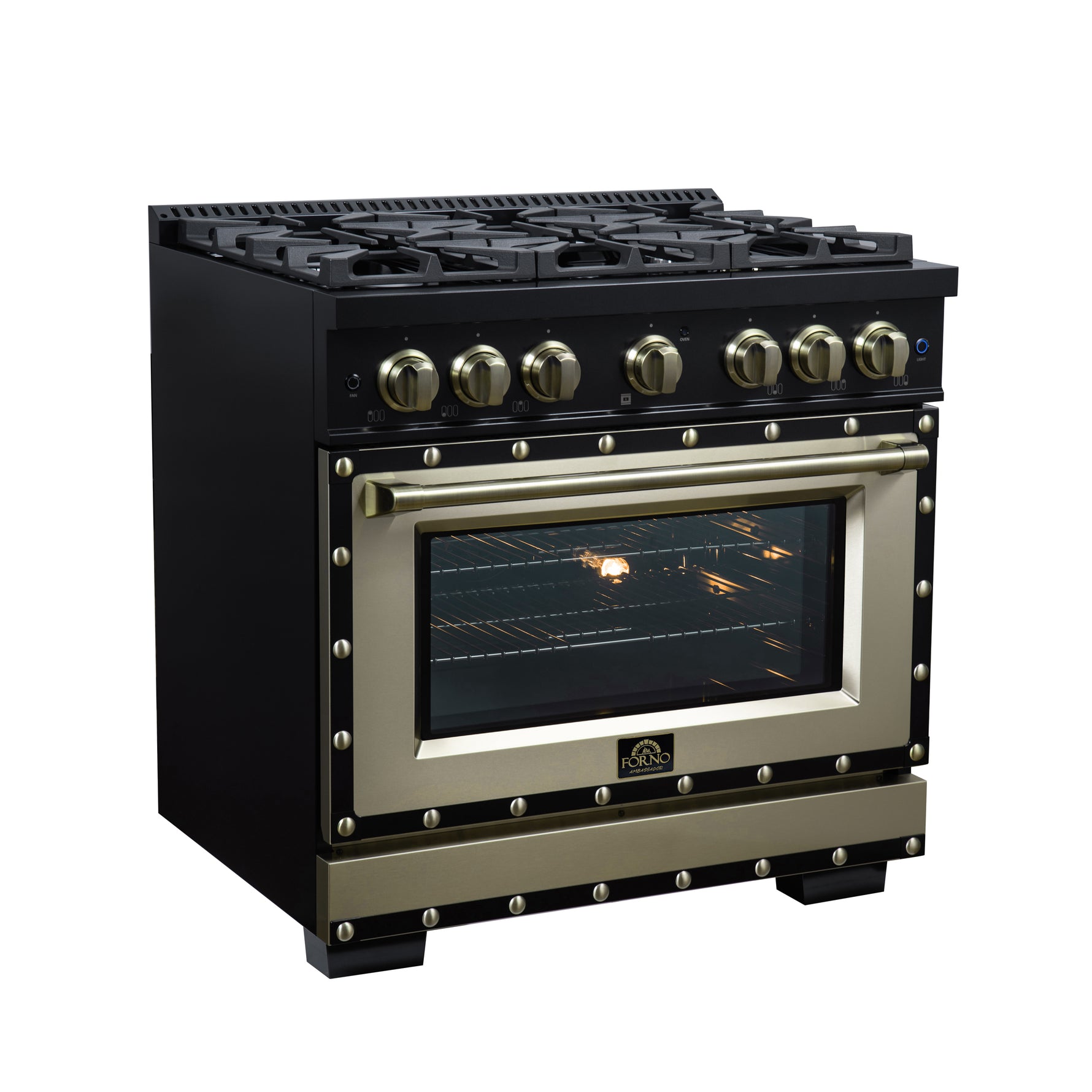Valente 36" Gas Range in Black, 6 Sealed Burnes, 71 000 BTU Cooktop Output , 5.2 Cu.Ft. convection Oven, Telescopic Racks - BonPrix Électroménagers