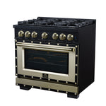 Valente 36" Gas Range in Black, 6 Sealed Burnes, 71 000 BTU Cooktop Output , 5.2 Cu.Ft. convection Oven, Telescopic Racks - BonPrix Électroménagers