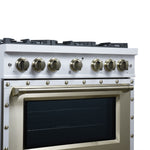 Valente 36" Gas Range in White, 6 Sealed Burnes, 71 000 BTU Cooktop Output , 5.2 Cu.Ft. convection Oven, Telescopic Racks - BonPrix Électroménagers